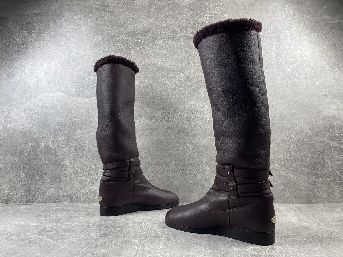 Jimmy Choo Jimmy Choo Belted Hight Shearling Leather Burgundy Boots Size US 7 / IT 37 - 9 Thumbnail
