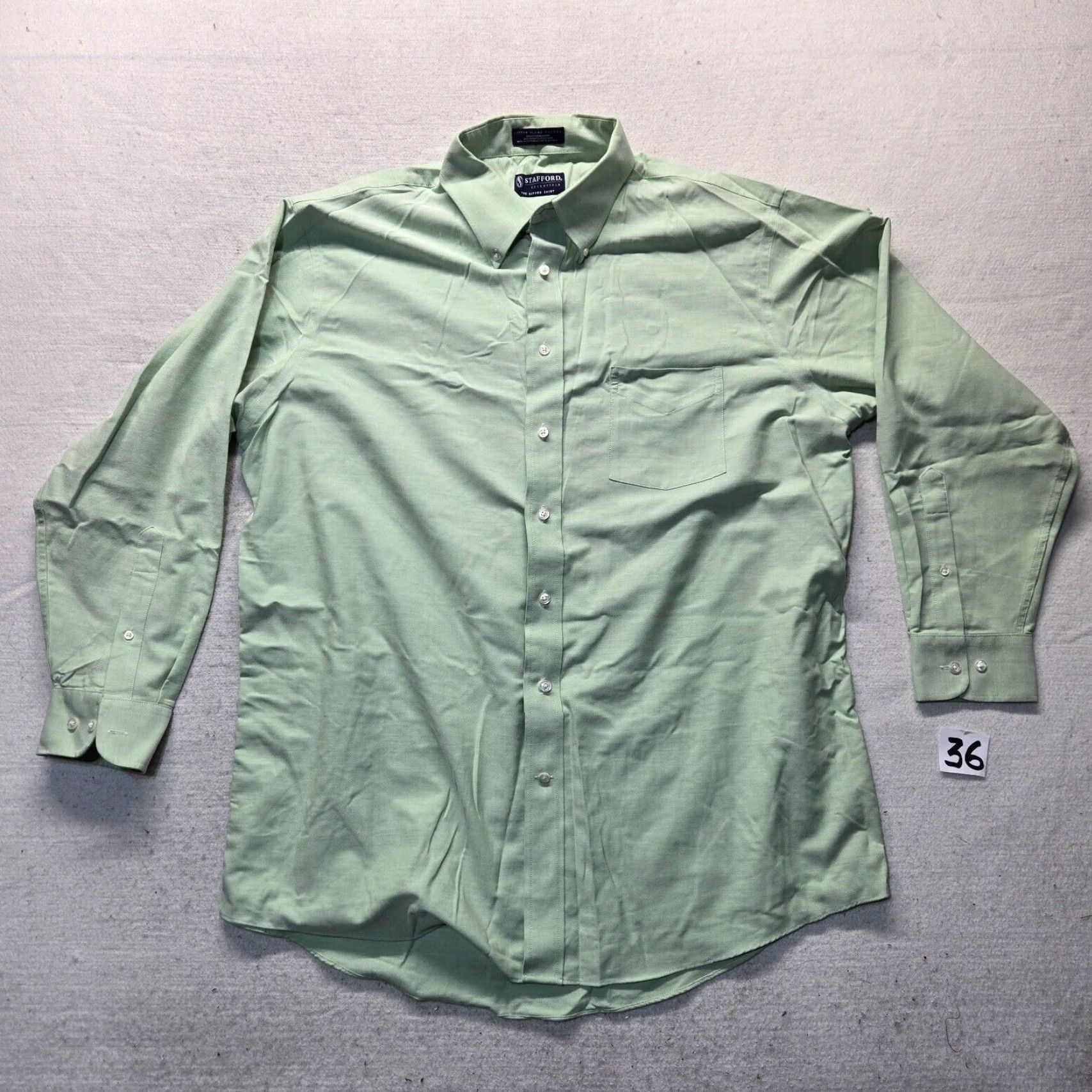 Stafford VINTAGE Stafford Men's Solid Green Cotton Shirt Long Sleeve Button-Up 17.5 Regular Fit Size US XL / EU 56 / 4 - 2 Thumbnail
