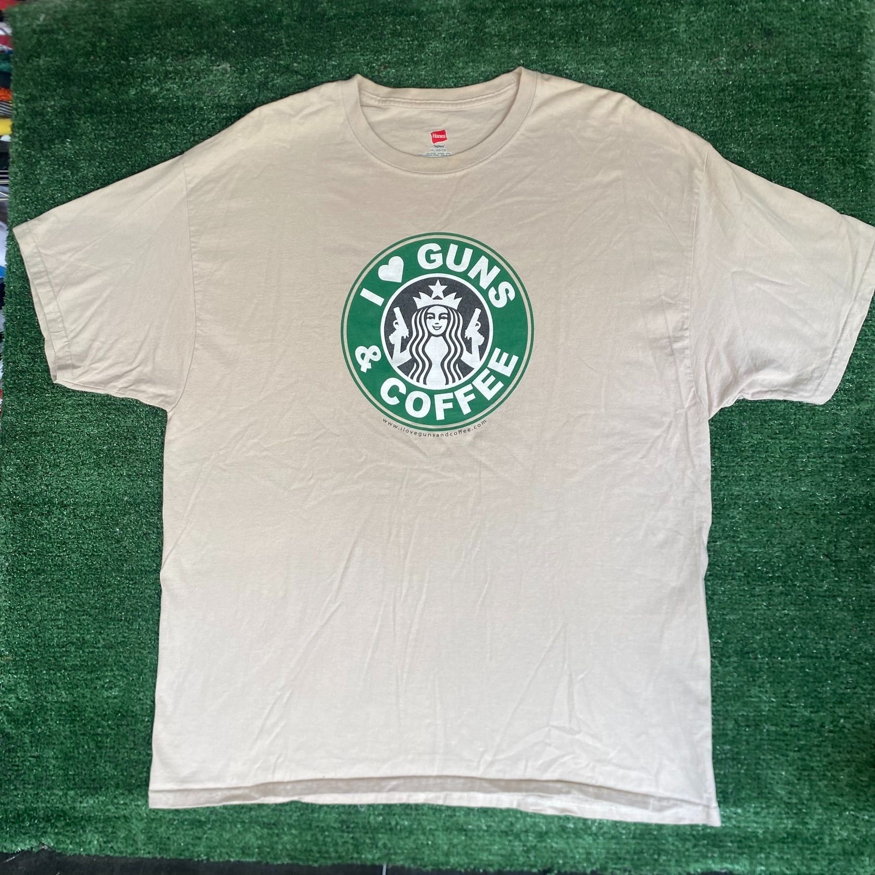 Hanes Vintage Y2K Guns Coffee Shirt Starbucks Parody Humor Tee Size US XL / EU 56 / 4 - 1 Thumbnail