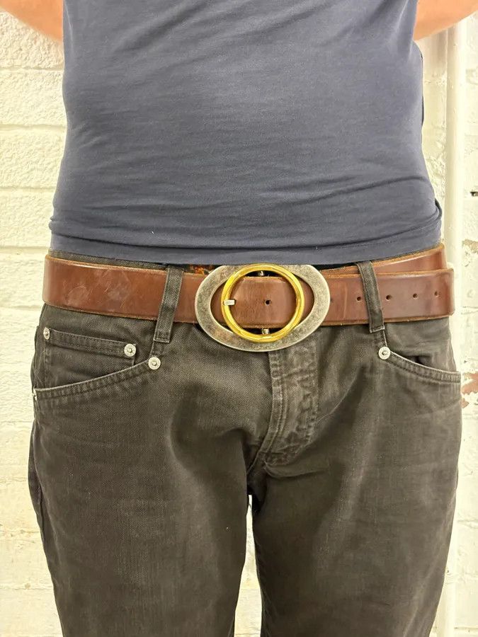 Dolce & Gabbana 2000s Dolce & Gabbana Brown Leather Oval Buckle Belt Size ONE SIZE - 2 Thumbnail