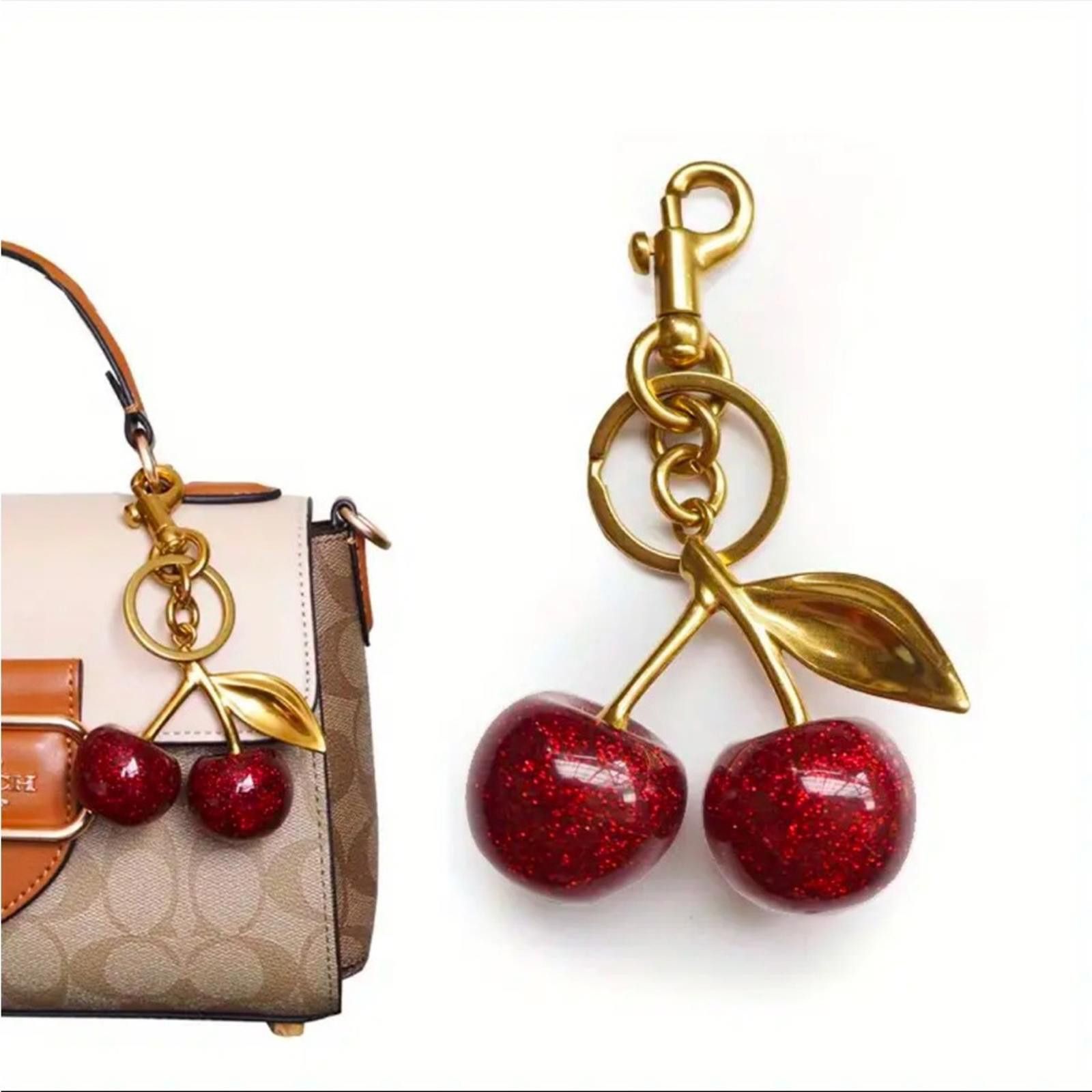 Designer Cherry Red Large Sparkle Bag Charm Size ONE SIZE - 1 Thumbnail