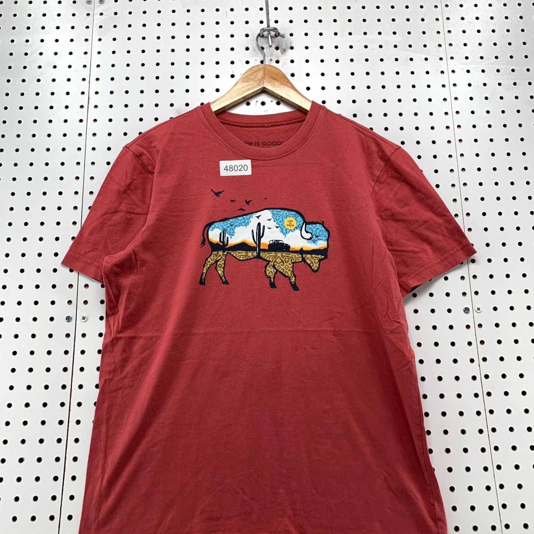 Life is Good Life is Good Buffalo Shirt Mens M Burgundy Outdoor Nature Tee Shirt Size US M / EU 48-50 / 2 - 4 Thumbnail