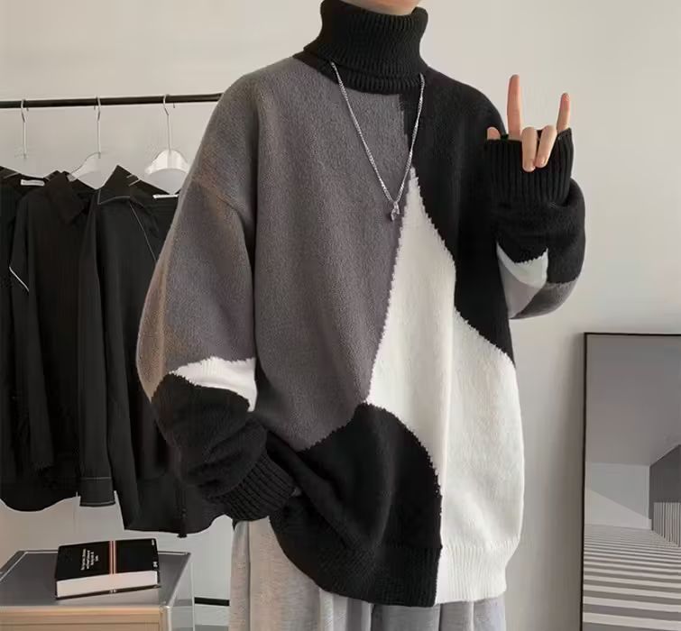 image of Vintage Futuristic Turtleneck High Collar Knitwear Sweatshirt in Mix, Men's (Size Large)