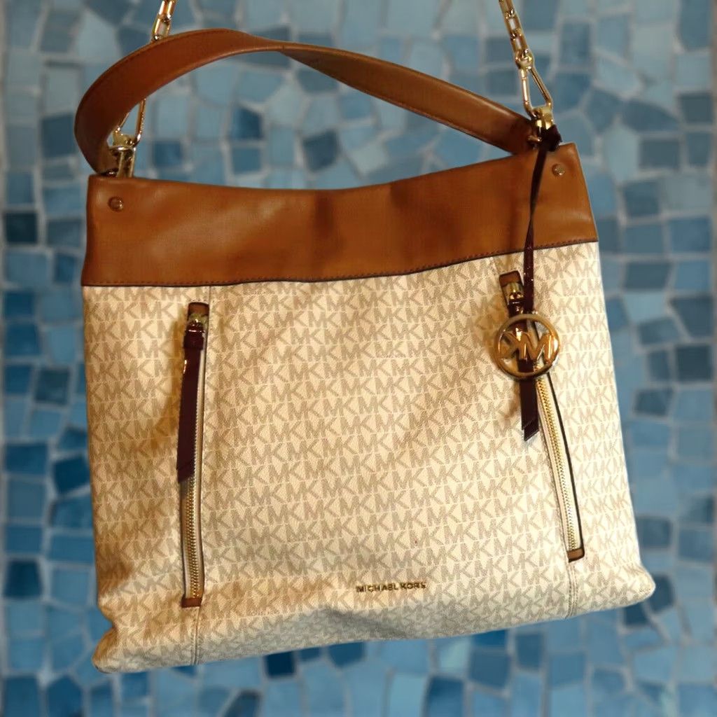Michael Kors Michael Kors Lex Large Pebbled White Signature Hobo Purse Women Bag Charm Leather Gold Logo Vintage No Size ONE SIZE - 1 Thumbnail