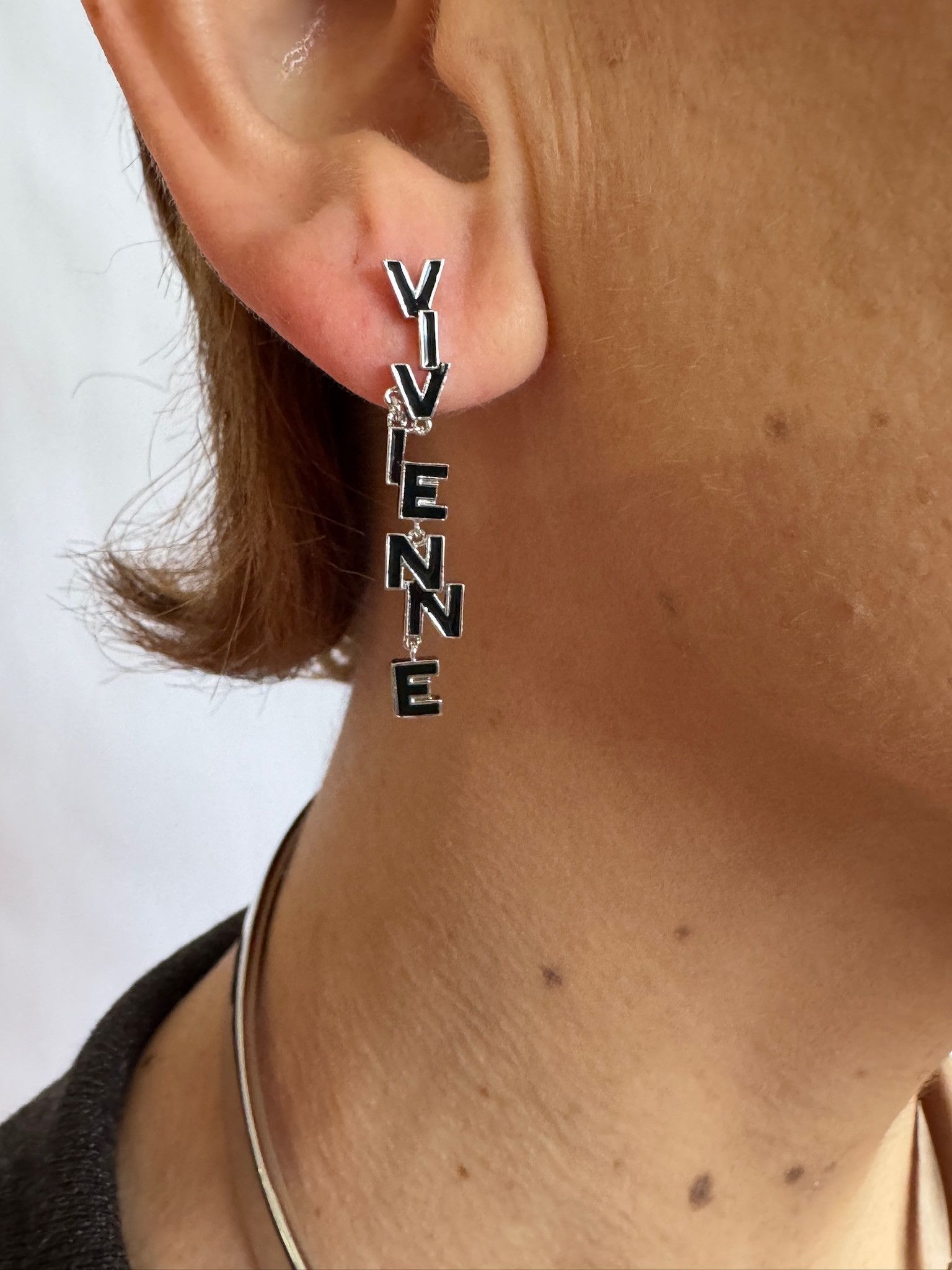 Vivienne Westwood Dangling Jointed Vivienne Westwood Text Earrings w/ Orb Size ONE SIZE - 3 Thumbnail