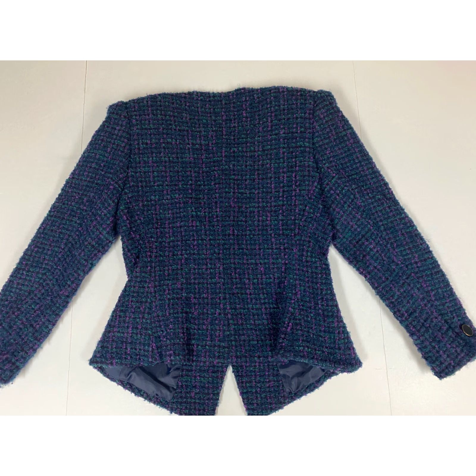 Vintage EN Avance Blazer Jacket Women 9 Blue Four-Button Casual Formal Wool Polyester Striped Notch Lapel Lightweight Mid-Length Modern Tuxedo Fall Winter Size M / US 6-8 / IT 42-44 - 5 Thumbnail