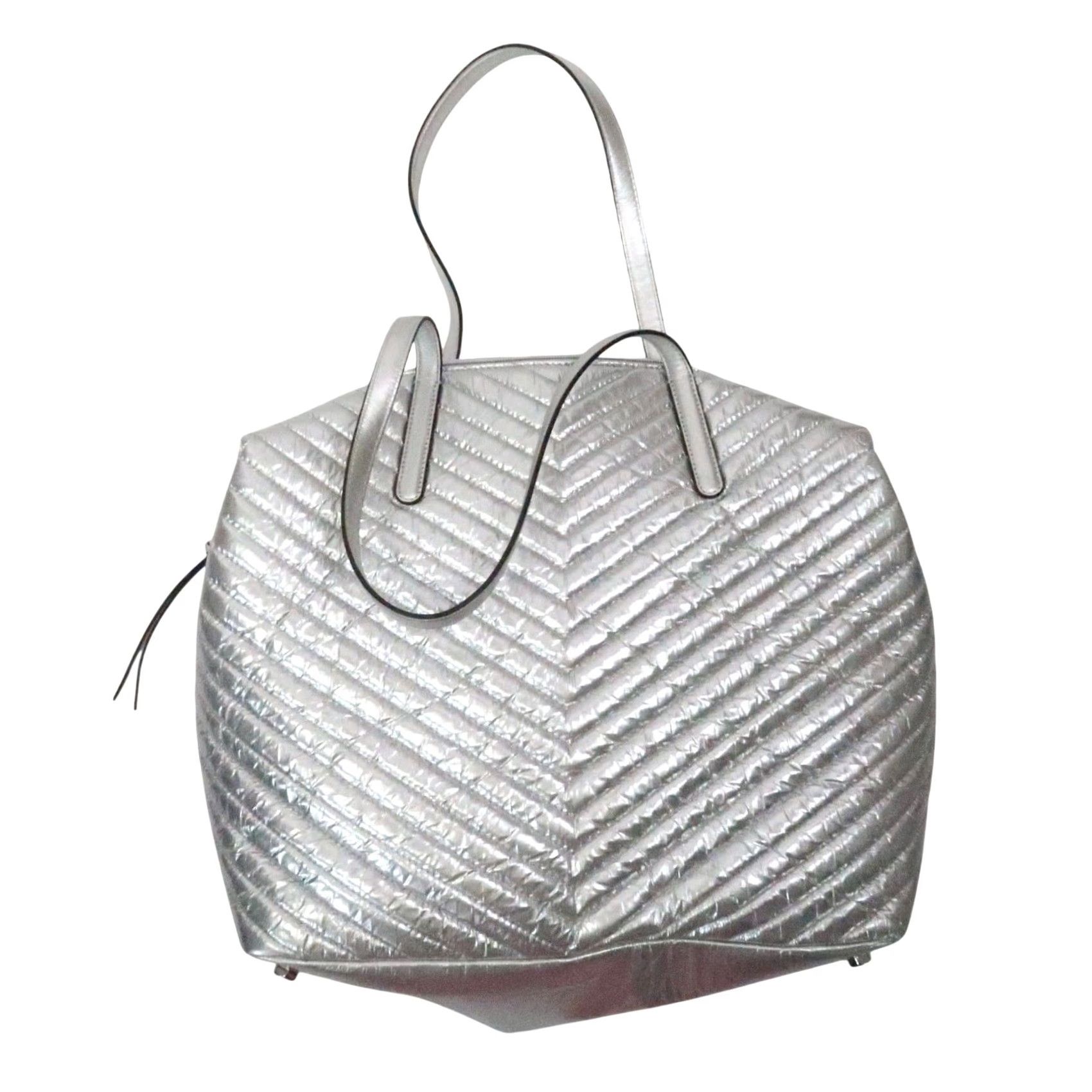 Rebecca Minkoff Rebecca Minkoff Tote Bag Purse Nylon Zip Silver Chevron Quilted Metallic Large Women Tote Bag Size ONE SIZE - 3 Thumbnail
