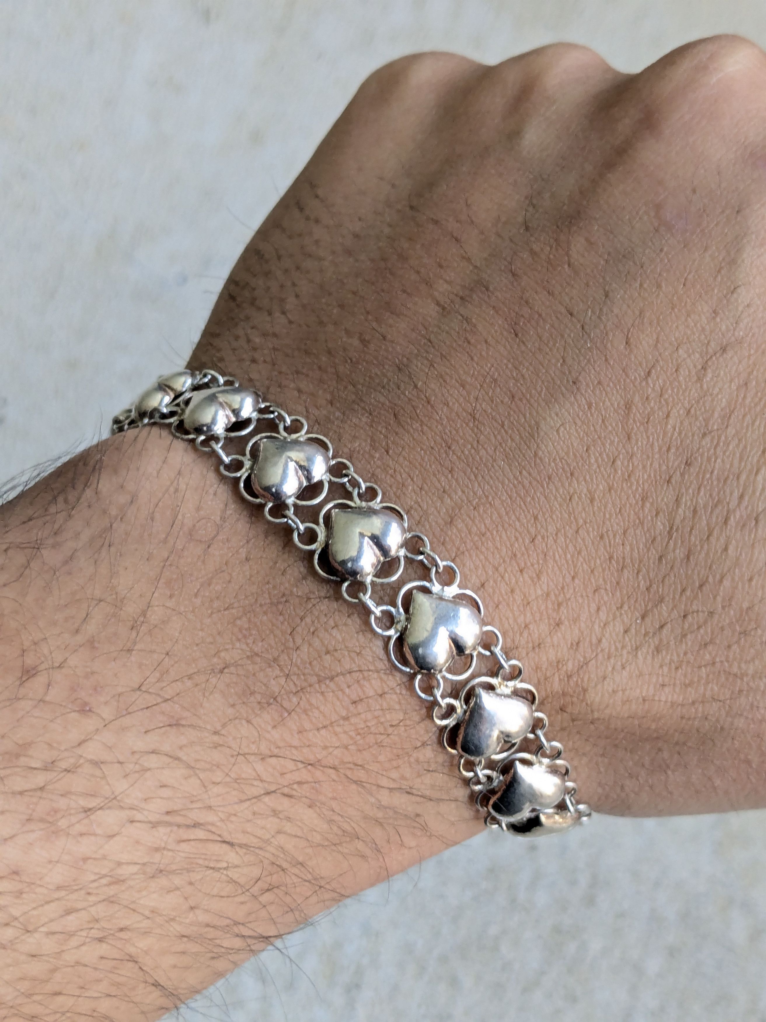 Vintage Vintage Sterling Silver Bracelet 7" Heart Link Chain Size ONE SIZE - 8 Thumbnail