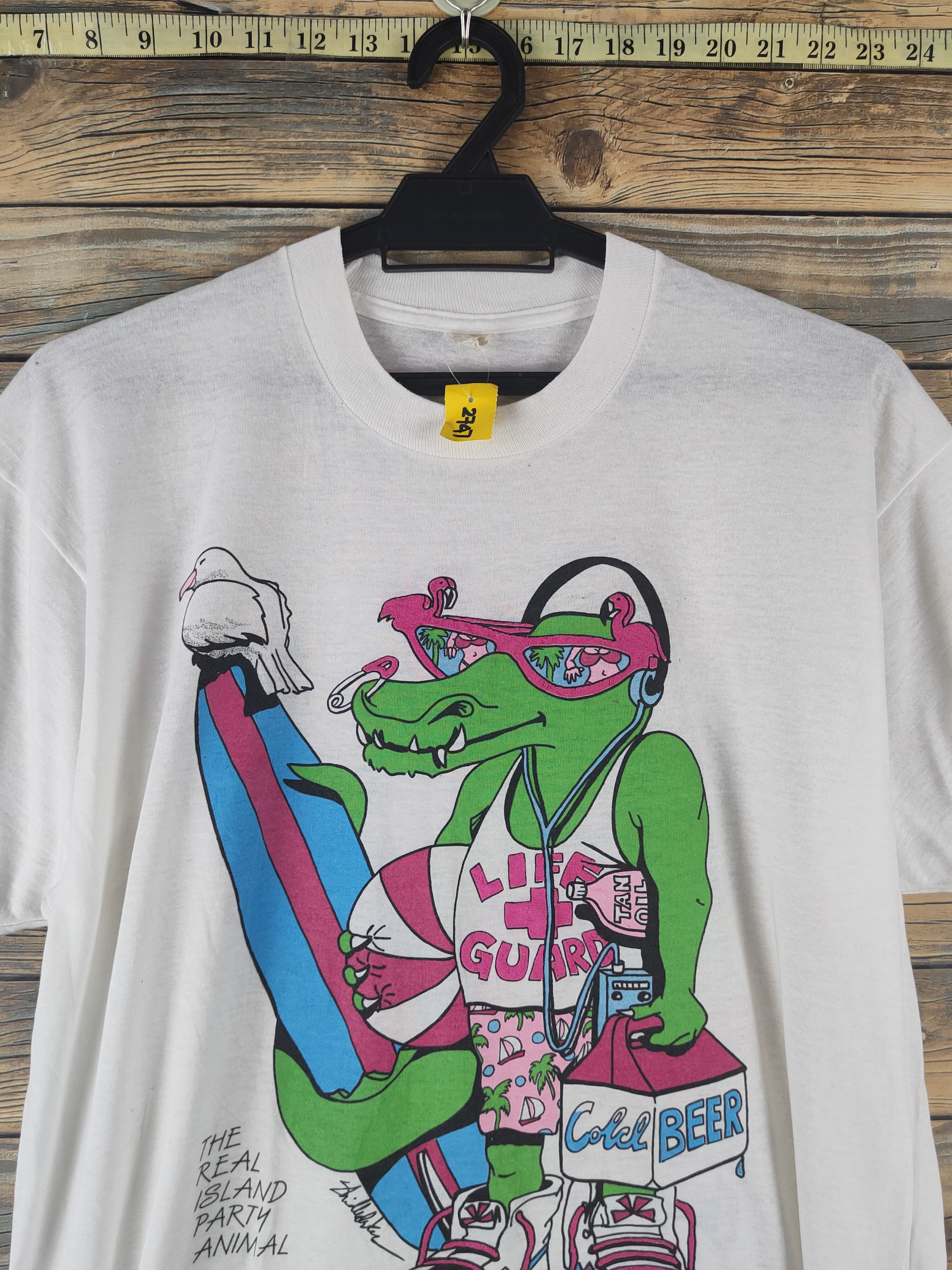 Vintage DL 80' Vintage cartoon surf White Short Sleeve T-shirt #2747 Size US M / EU 48-50 / 2 - 2 Thumbnail