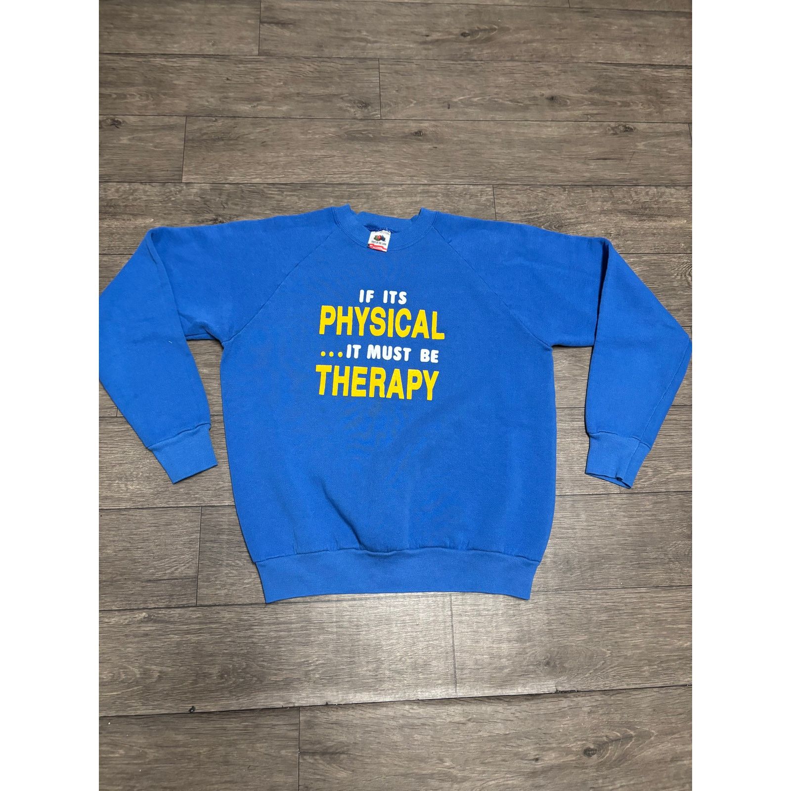 Fruit Of The Loom × Vintage Vintage "If its Physical" Blue Sweatshirt Sz L Size US XL / EU 56 / 4 - 1 Thumbnail