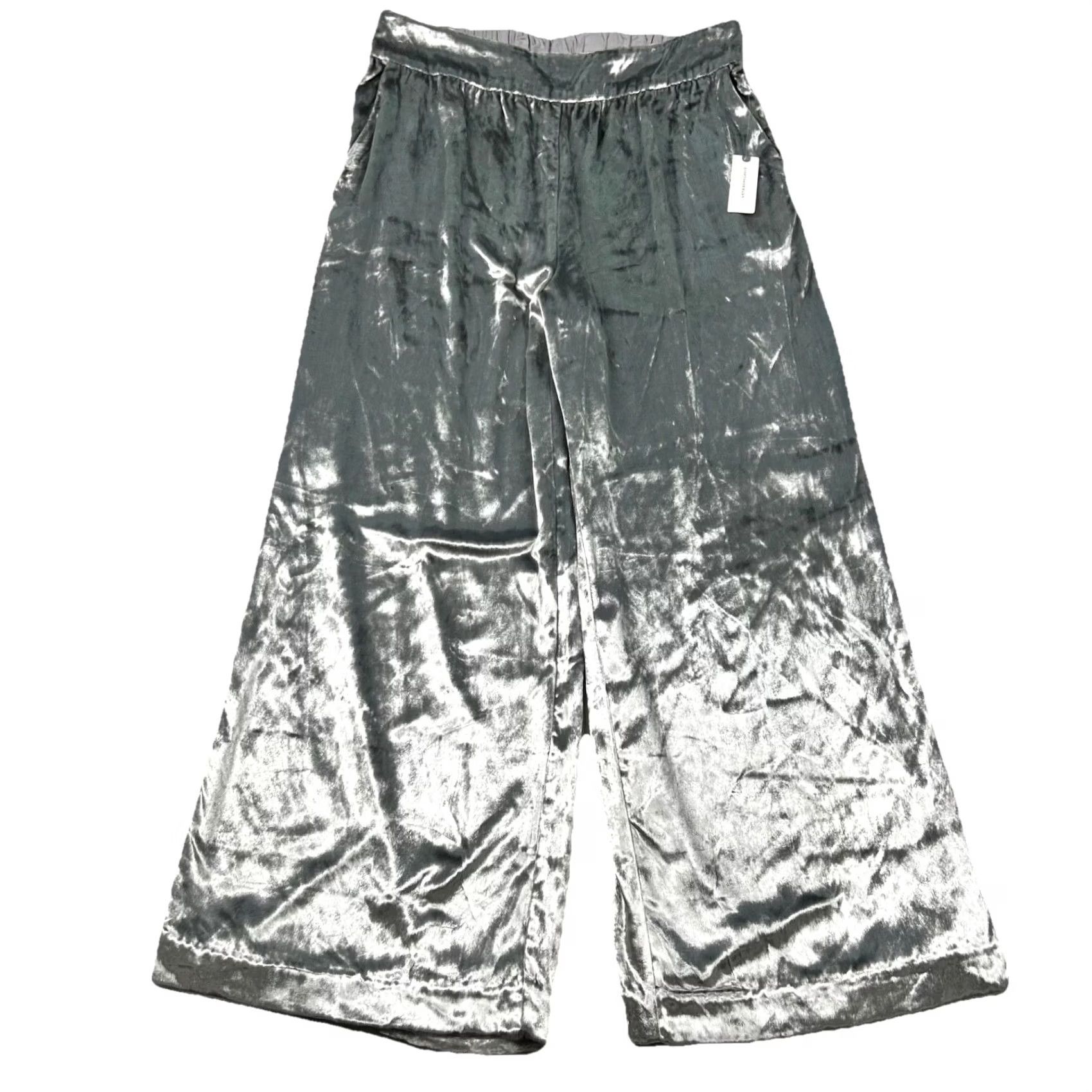 Anthropologie VINTAGE Anthropologie Maeve Pants Womens L Anastacia Velvet Wide Leg High Rise Silver Size 36" / US 14 / IT 50 - 2 Thumbnail