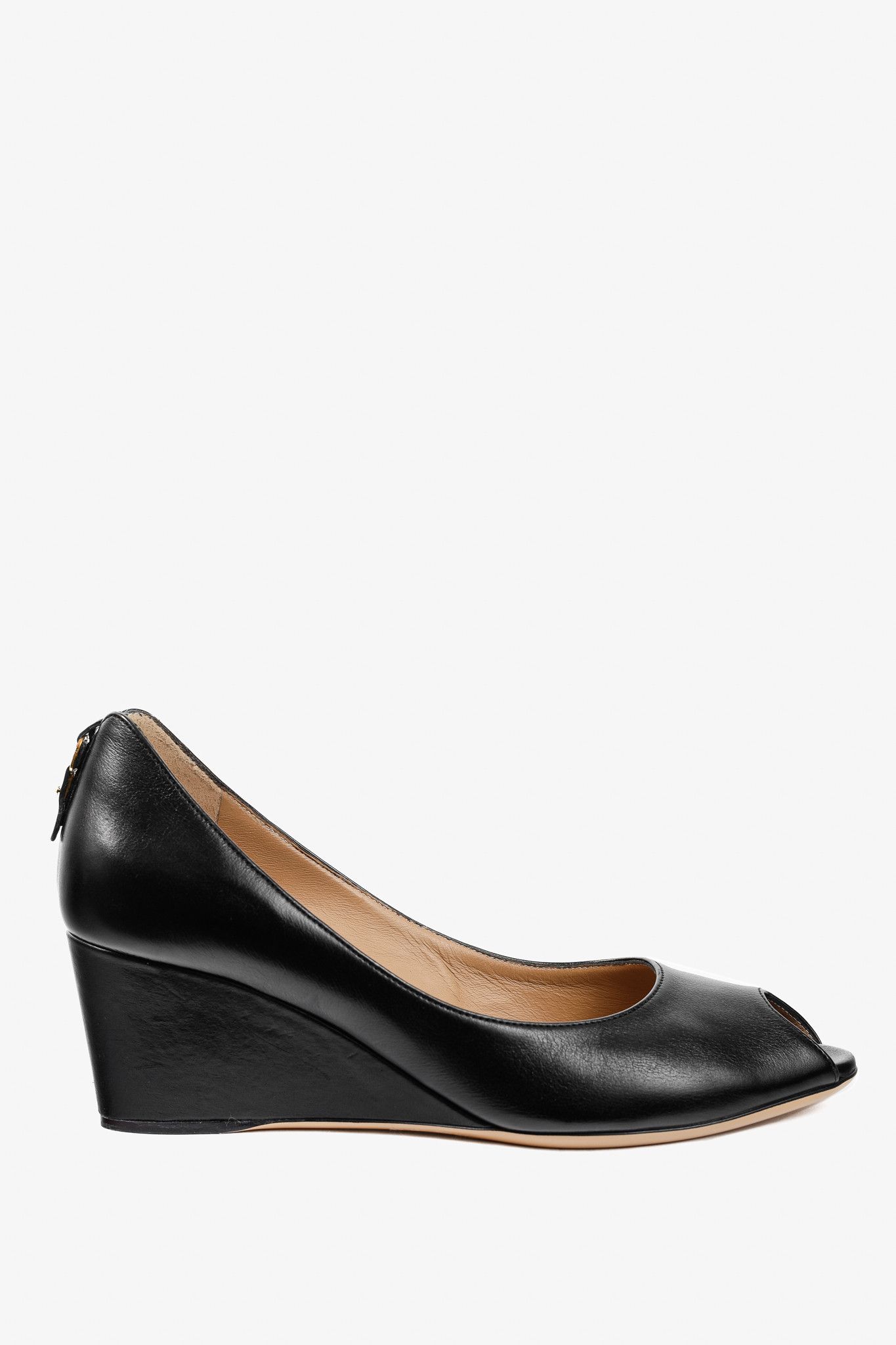 Salvatore Ferragamo Salvatore Ferragamo Pearlette Black Peep-Toe Wedge Heels Size US 6 / IT 36 - 1 Thumbnail