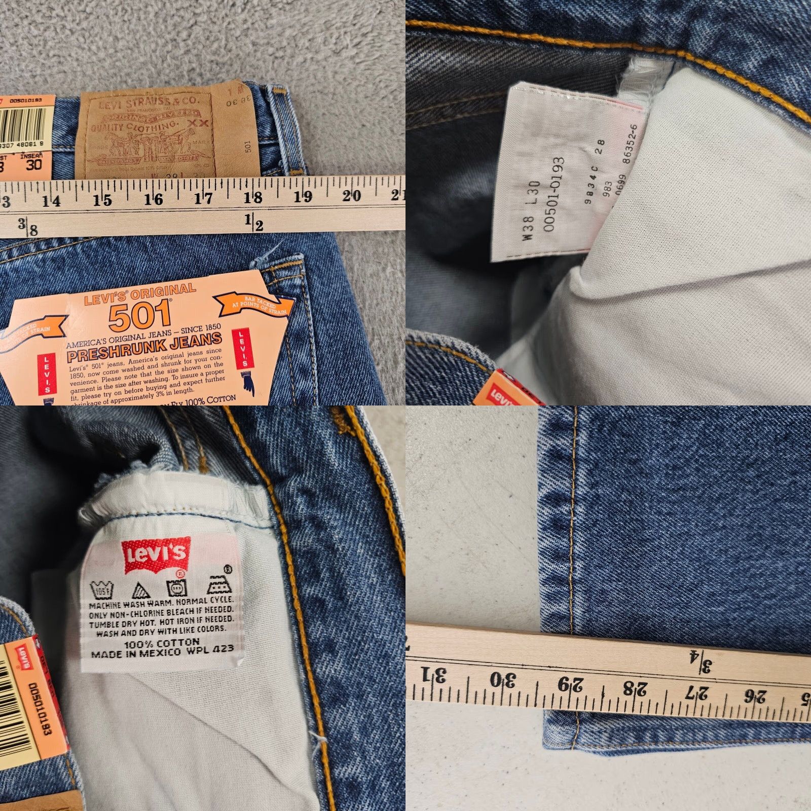 Levi's VINTAGE Levi's 501 Jeans Mens 38x30 Blue Made In Mexico NWT Deadstock Regular Fit 5-Pocket Denim Cotton Classic Straight USA Size US 38 / EU 54 - 9 Thumbnail