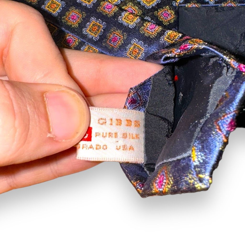 Handmade Carrot & Gibbs Navy Blue Flower Handmade 100% Silk Neck Tie Size ONE SIZE - 7 Thumbnail