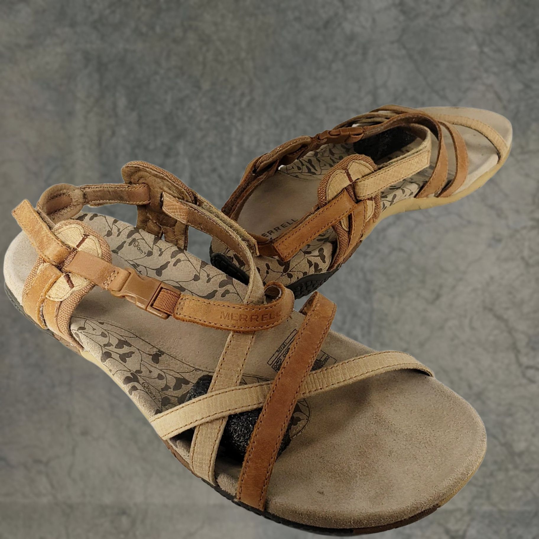 Merrell Merrell Sandal Women Brown Leather Open Toe Strappy San Remo Flat Buckle Shoe 9 USA Size US 9 / IT 39 - 1 Thumbnail