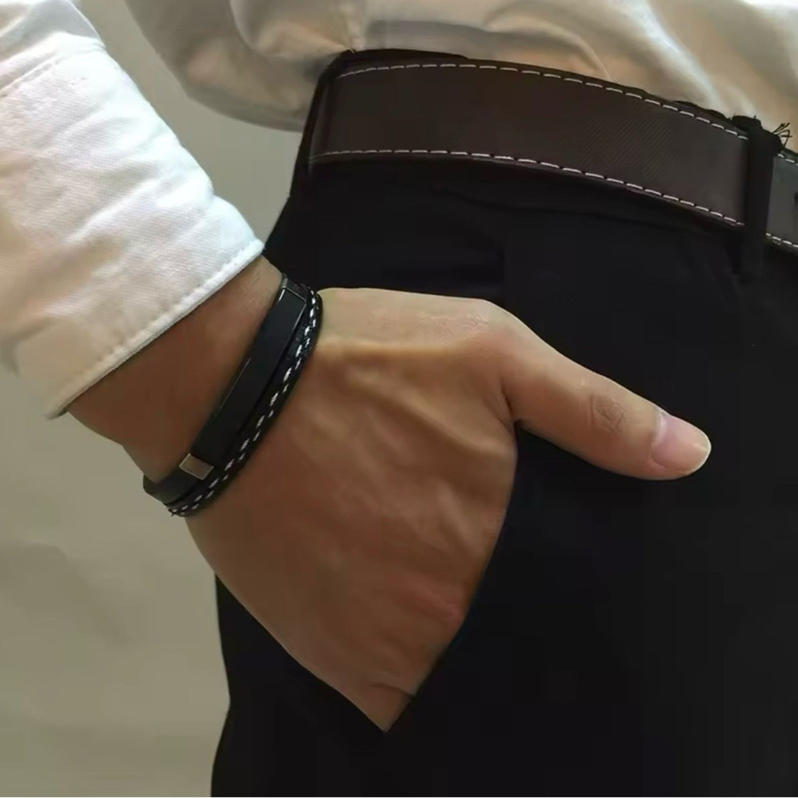Other Leather Bracelets for Men Women Stainless Steel Bar Layered Size ONE SIZE - 2 Thumbnail
