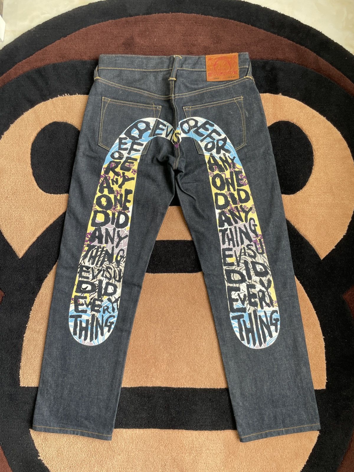 image of Evisu Tiger Daicock Style Denim Jeans Size：29X34 in Black Blue, Men's