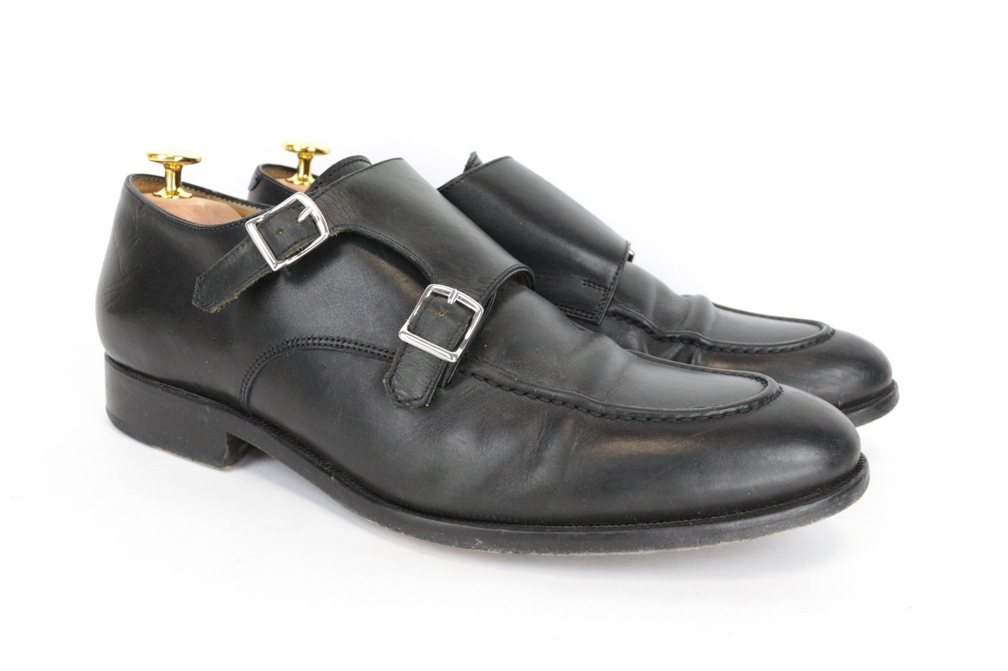 image of Suitsupply Eu43 Black Leather Double-Buckled Low-Top 68338 Shoes, Men's (Size 10)