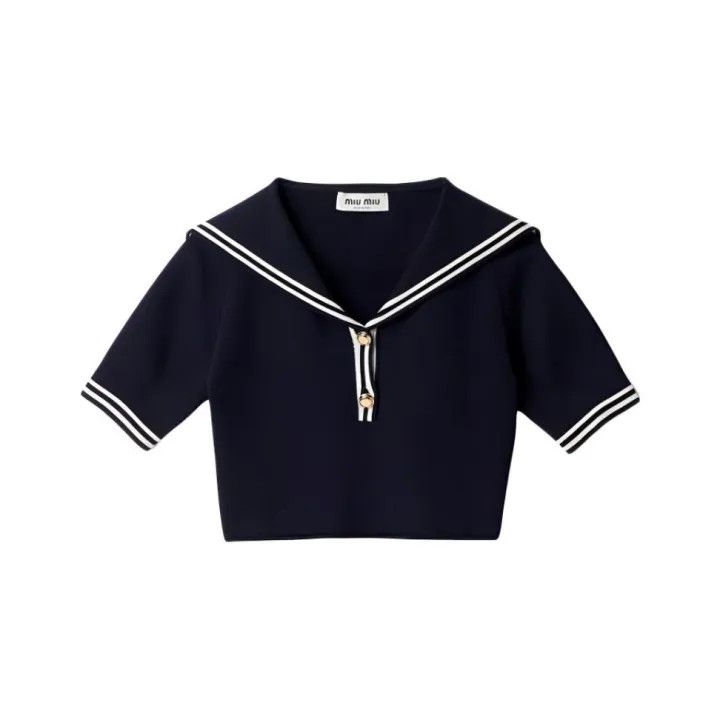 Miu Miu Miu Miu Striped Sailor Collar Cropped Shirt 0079 Size L / US 10 / IT 46 - 1 Thumbnail