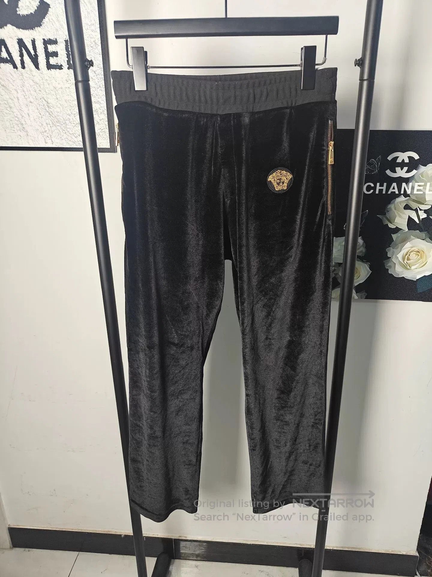 Versace Velvet Pants with Medusa Logo.