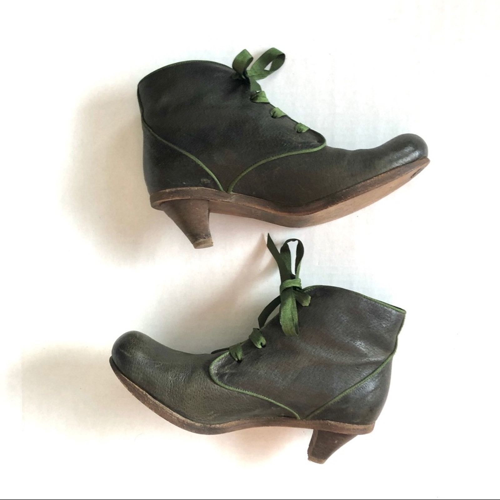 Other Tracey Neuls Green Leather Ankle Booties TN29 Size US 7.5 / IT 37.5 - 6 Thumbnail