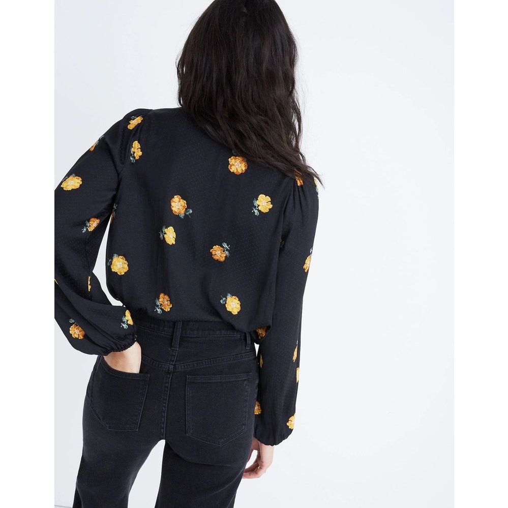 Madewell Madewell Women's Small Black Floral Wrap V-Neck Blouse Size S / US 4 / IT 40 - 3 Thumbnail