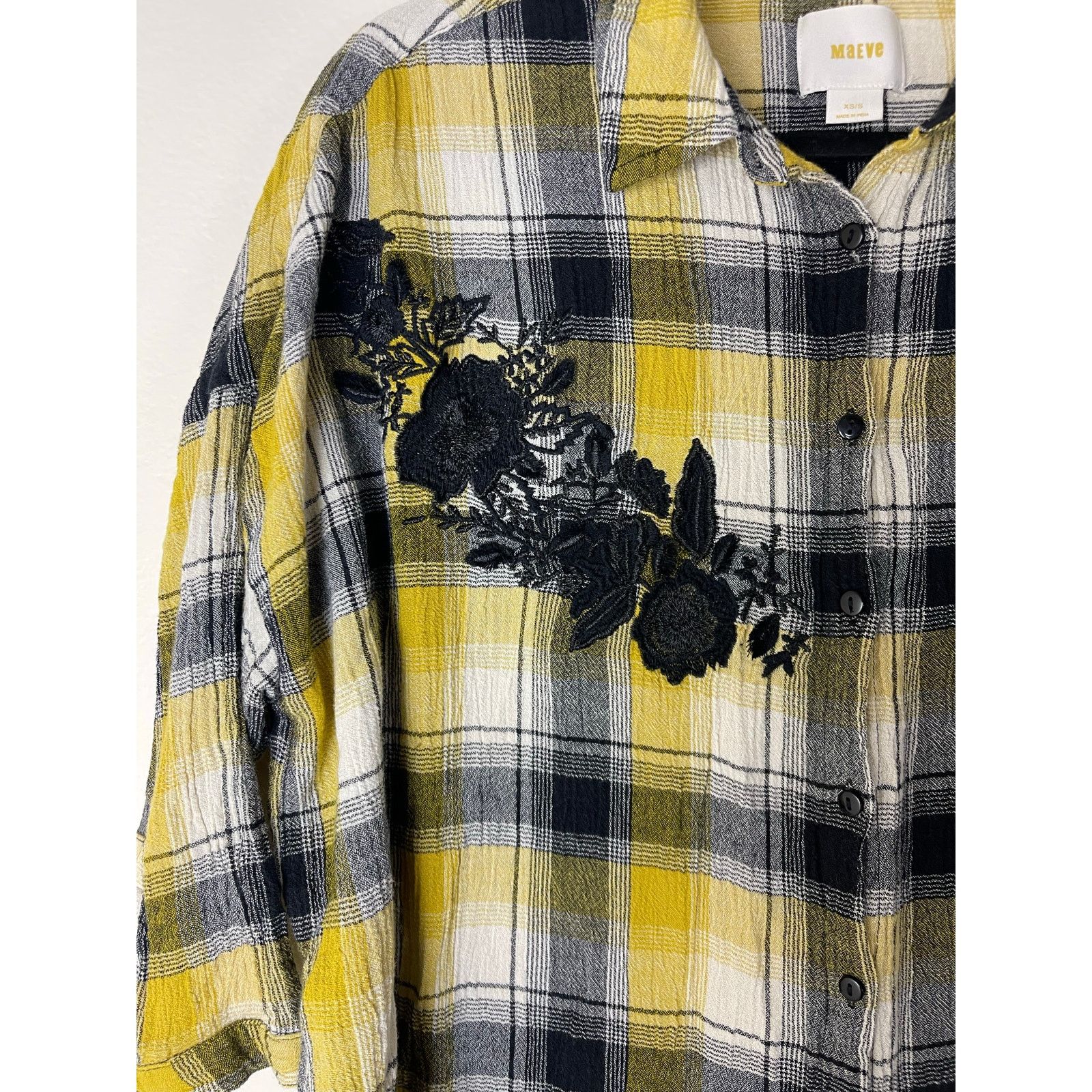 Anthropologie Anthropologie Maeve Embroidered Plaid Oversized Shirt XS/S Size XS / US 0-2 / IT 36-38 - 3 Thumbnail
