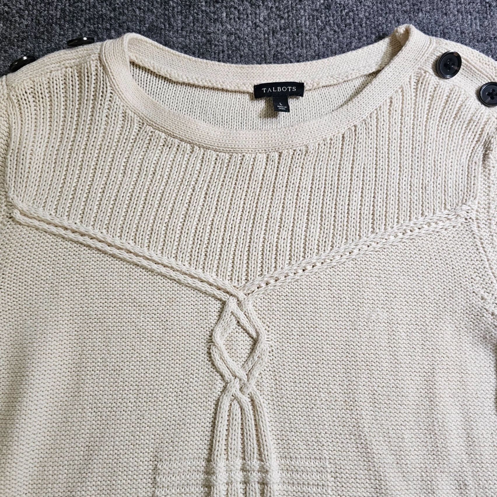 Talbots Talbots Sweater Womens Large Beige Fishermans Nautical Long Sleeve Anchor Casual Round Neck Knit Pullover Shirt 100% Cotton Size L / US 10 / IT 46 - 2 Thumbnail