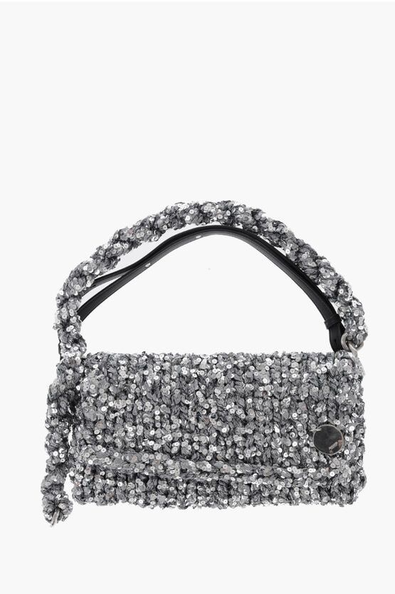 Jil Sander Knitted Shoulder Bag With Sequins in Silver, Women's