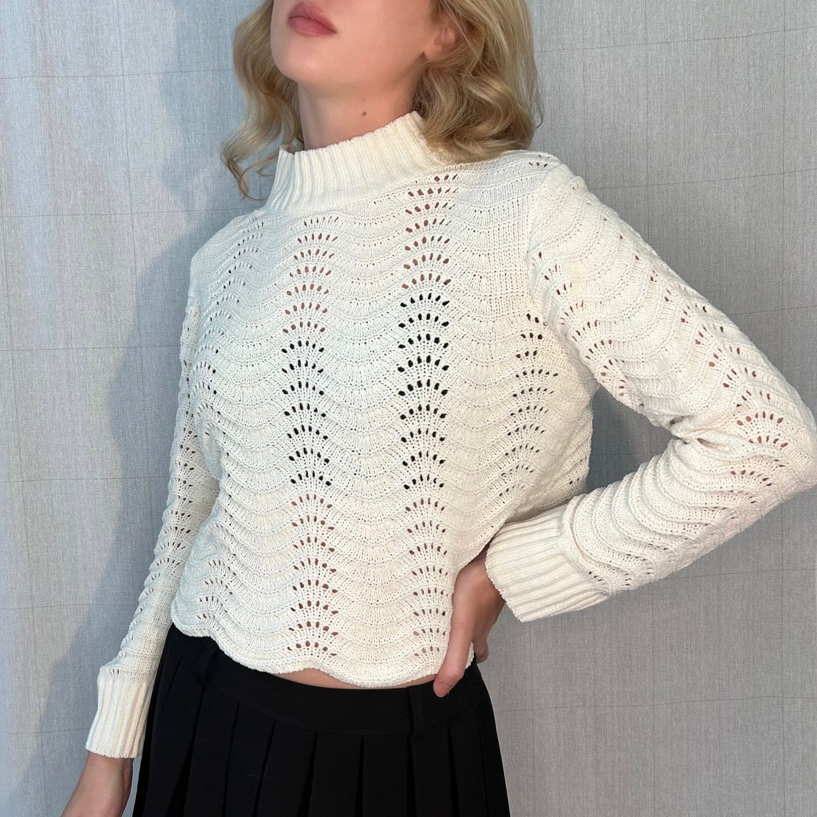 PRINCESS POLLY Cropped Knit Cream Sweater Mock Neck Coco & Shay Size Small Size S / US 4 / IT 40 - 4 Thumbnail