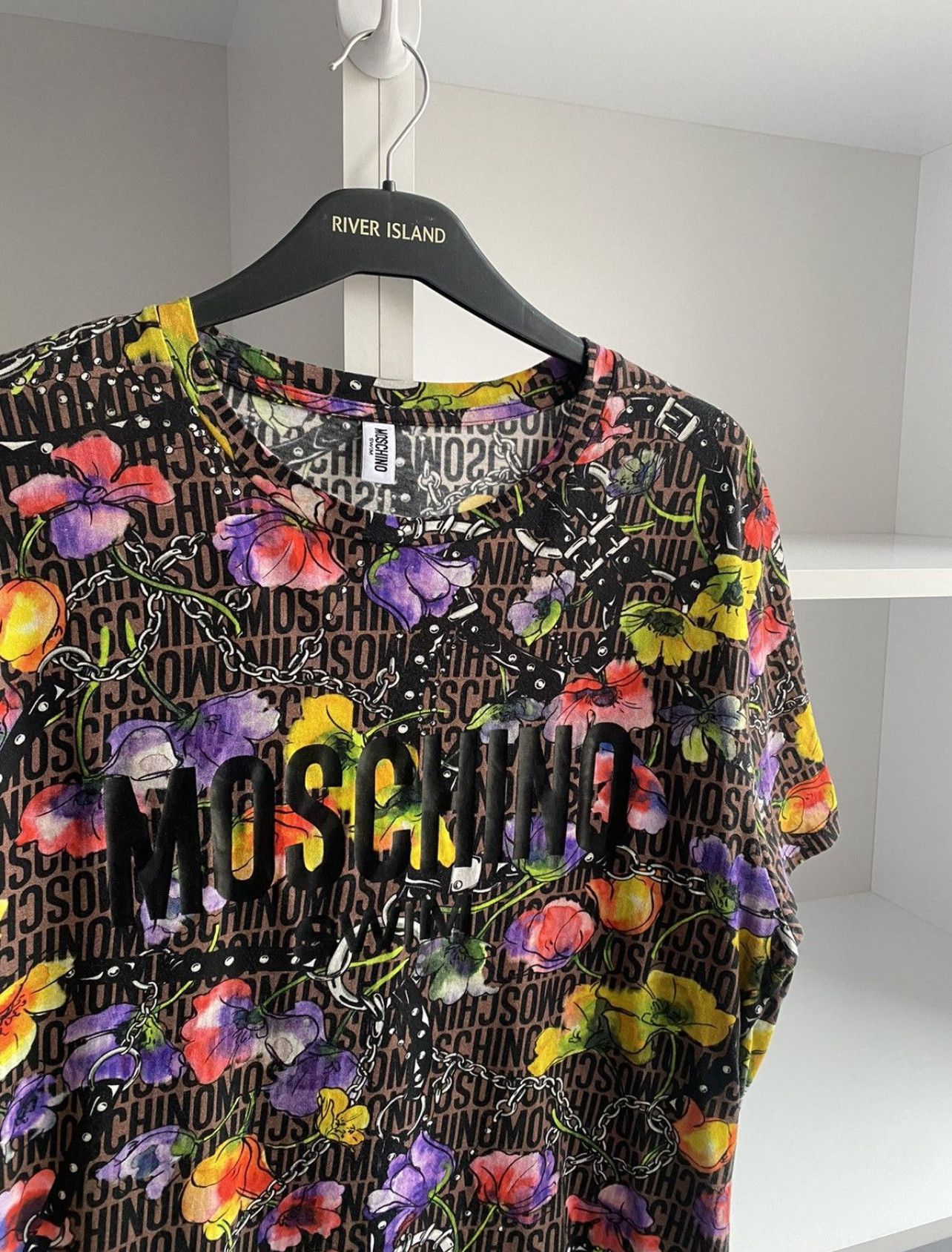 Designer × Moschino × Vintage Vintage MOSCHINO FLORAL SWIM LOGO TEE Size US M / EU 48-50 / 2 - 5 Thumbnail