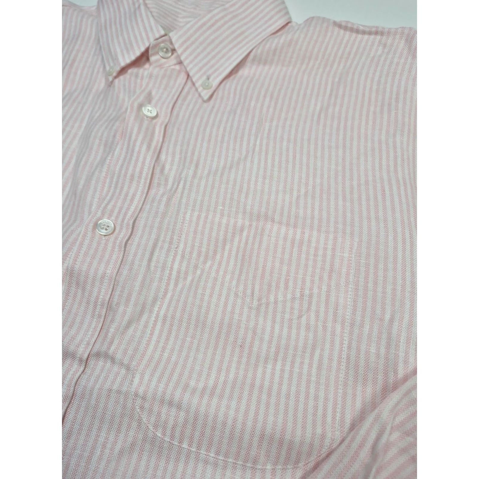 Pinko Purdey Shirt Mens XL Pink Striped Linen Button-Down Long Sleeve Lightweight Regular Fit Size US XL / EU 56 / 4 - 4 Thumbnail