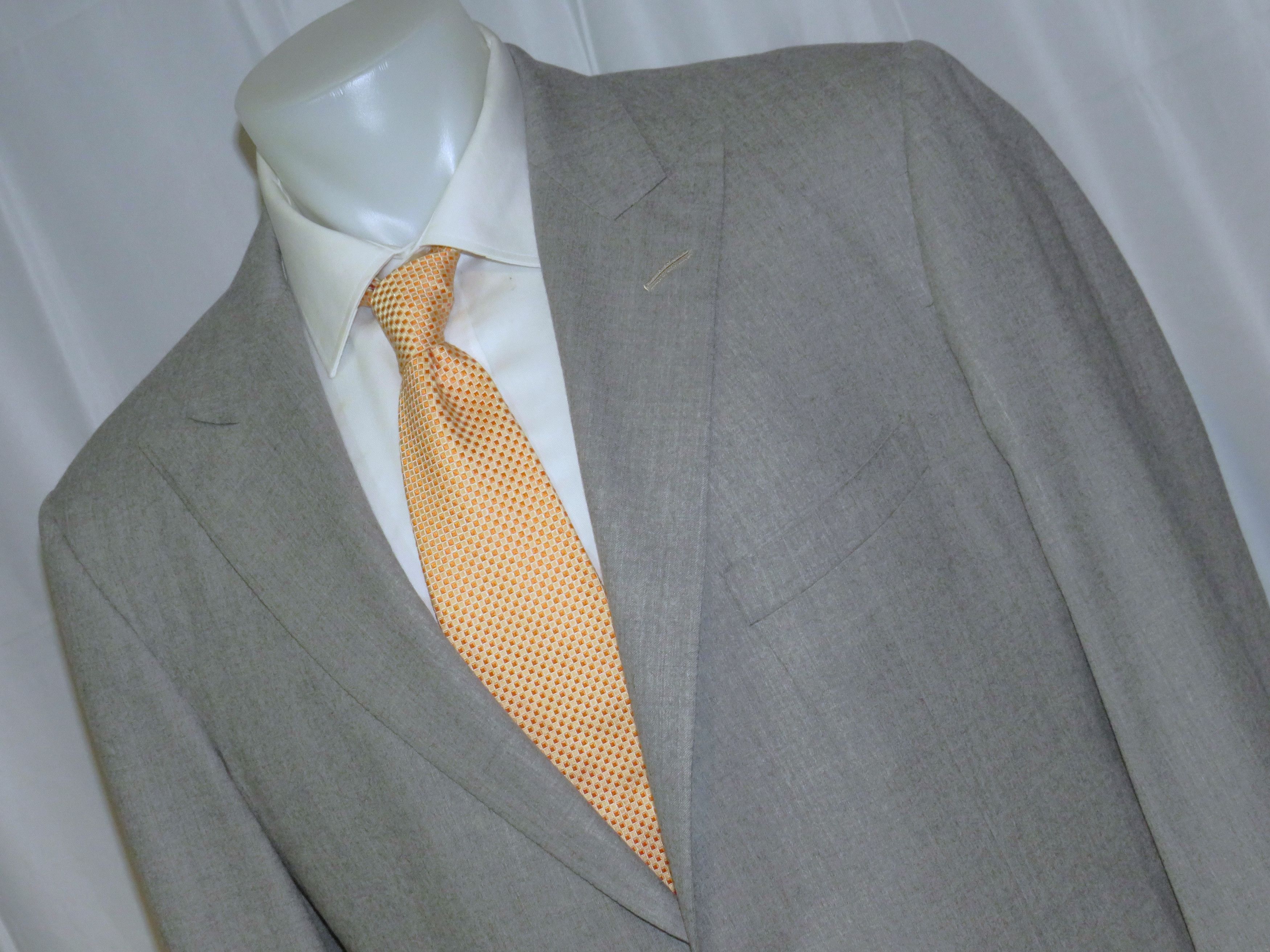 Alan Flusser Pale Gray Solid Flannel Two Button Suit 40L Size 40L - 6 Thumbnail