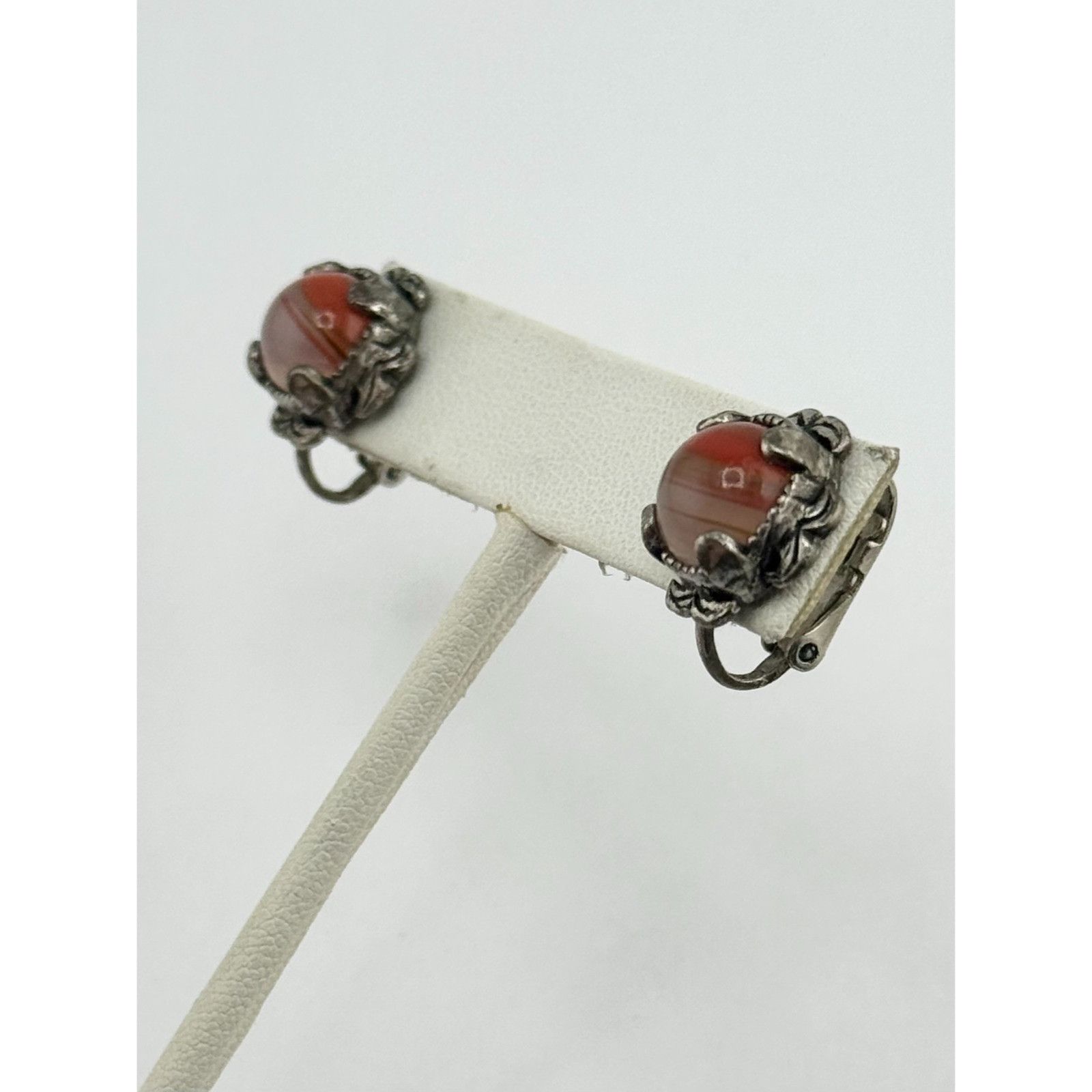 Vintage Vintage glass agate stone silver clip on earrings Size ONE SIZE - 4 Thumbnail