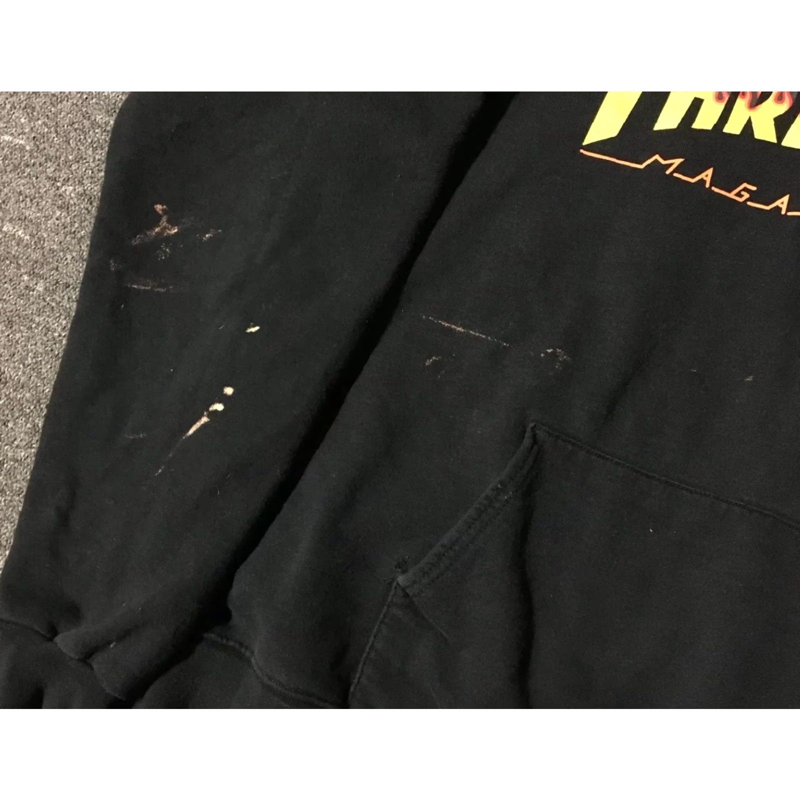 Spitfire Thrasher Distressed Bleach Hoodie M Anti Hero Skate Surf Independent FA Grunge Shirt Mens Black 90s Skater Punk Rock Retro Pullover Size US M / EU 48-50 / 2 - 3 Thumbnail
