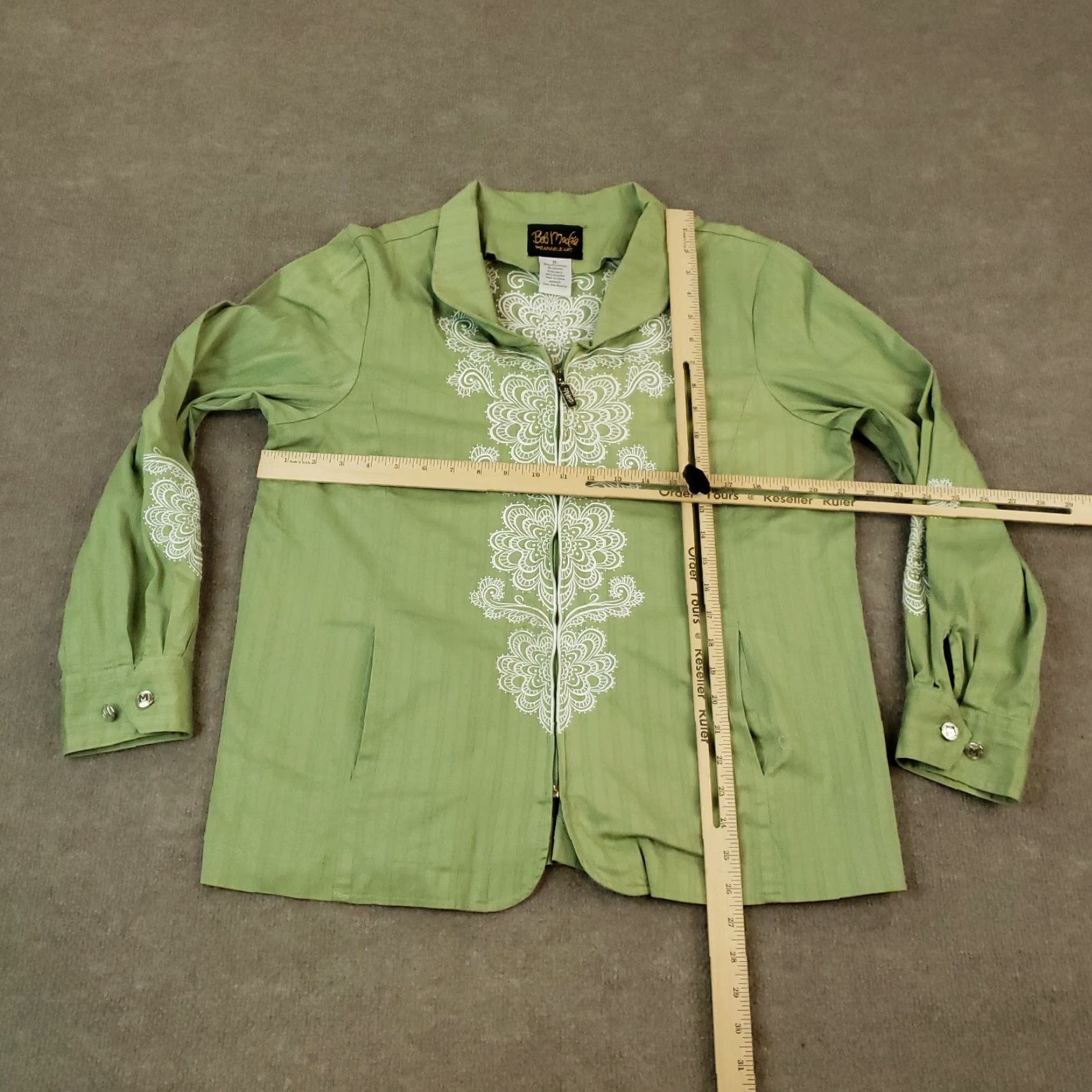 Bob Mackie VINTAGE Bob Mackie Jacket Womens XL Green Full Zip Collared Embroidered Pockets Size XL / US 12-14 / IT 48-50 - 2 Thumbnail