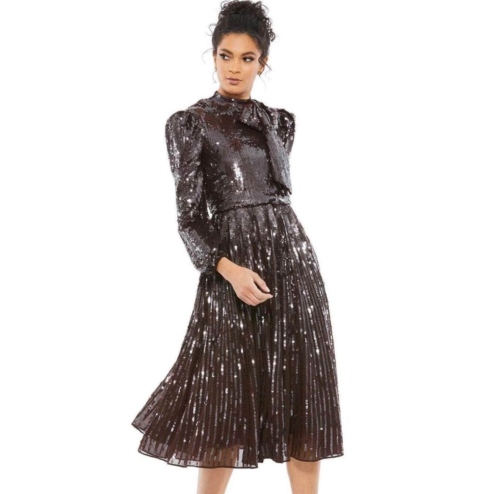 Mac Duggal Mac Duggal Bow Styled Sequin Cocktail Dress chocolate brown Size M / US 6-8 / IT 42-44 - 1 Thumbnail