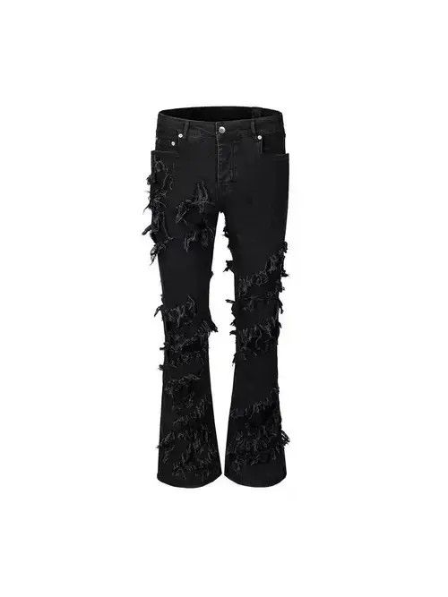 Japanese Brand × Jean Street erosion damaged raw edge micro-flared jeans Size US 32 / EU 48 - 1 Thumbnail