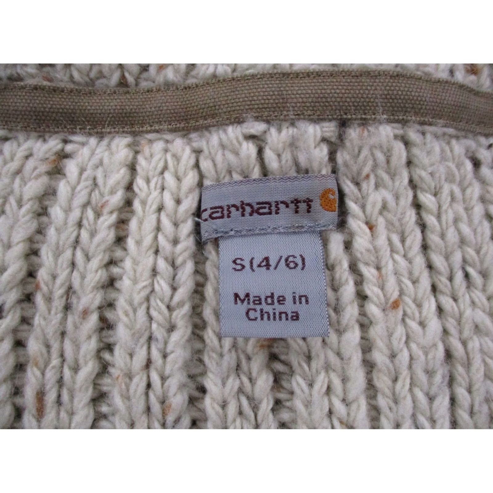Carhartt Carhartt Sweater Womens S Wool Blend Cable Knit Elbow Patches Fisherman Beach Beige Crew Neck Pullover Sweater Womens Size S Size S / US 4 / IT 40 - 6 Thumbnail