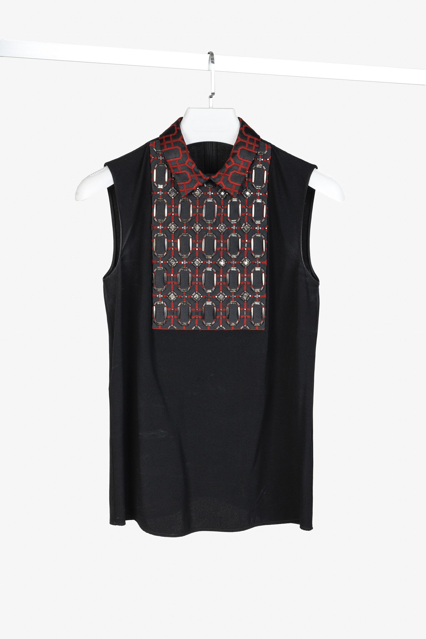 Gucci PF/15 Black Embellished Collared Sleeveless Blouse