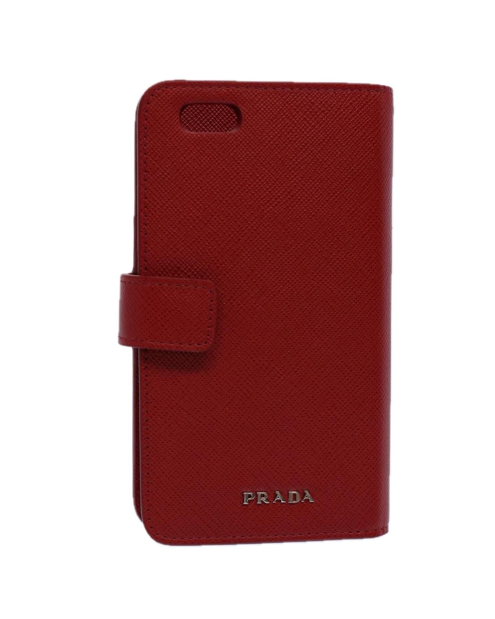 image of Prada Red Saffiano Leather Iphone Case, Women's