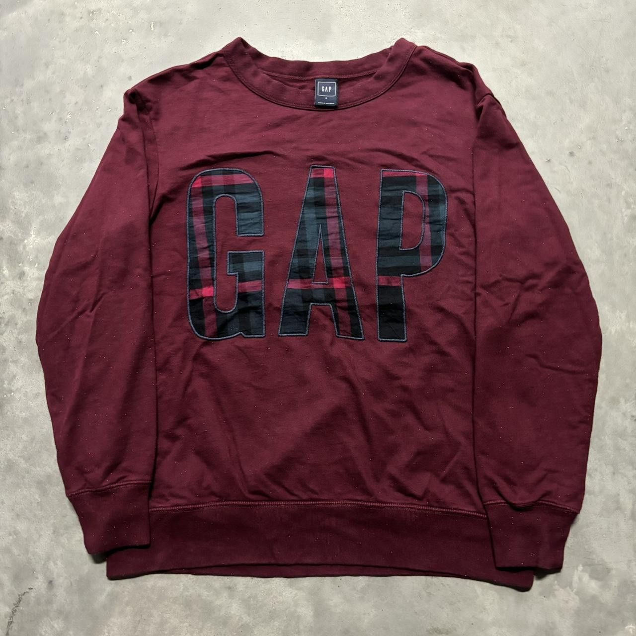 Gap × Vintage Crazy Vintage Y2K/2000s Maroon Gap Plaid Spellout Essential Longsleeve Sweatshirt! Size S / US 4 / IT 40 - 1 Thumbnail