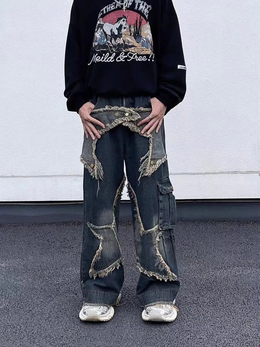 Japanese Brand × Jean Embroidered Star Baggy Denim Jeans Size US 30 / EU 46 - 4 Thumbnail