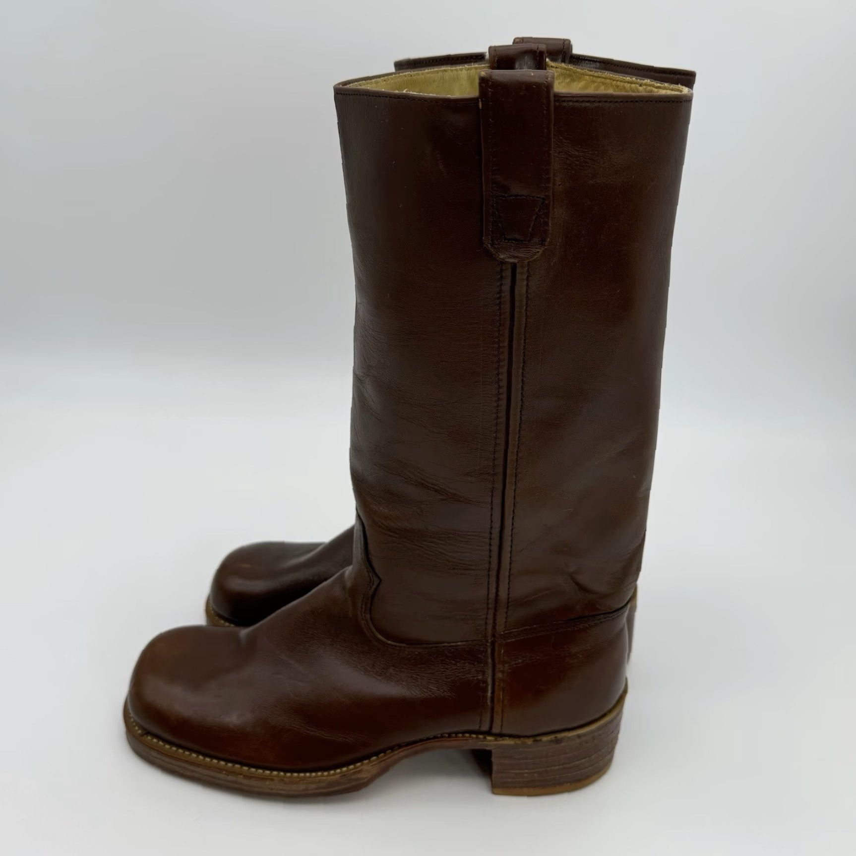 Vintage VINTAGE Double-H 12" Banana Boots Western Boot Men’s 11 D Leather Stacked Heel 1970s USA Size ONE SIZE - 4 Thumbnail