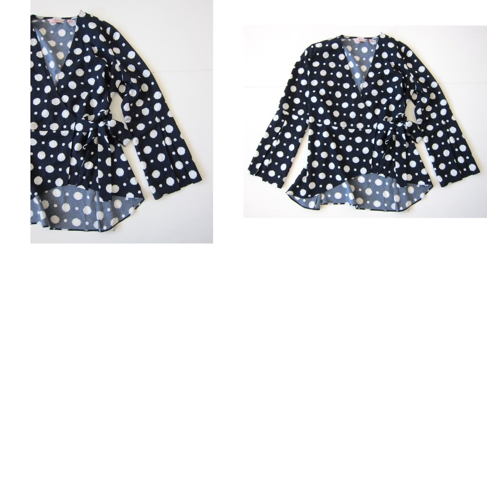 Vintage New Laurie Felt Blue White Polka Dot Long Flare Sleeve Wrap Blouse Women Small Size S / US 4 / IT 40 - 8 Thumbnail