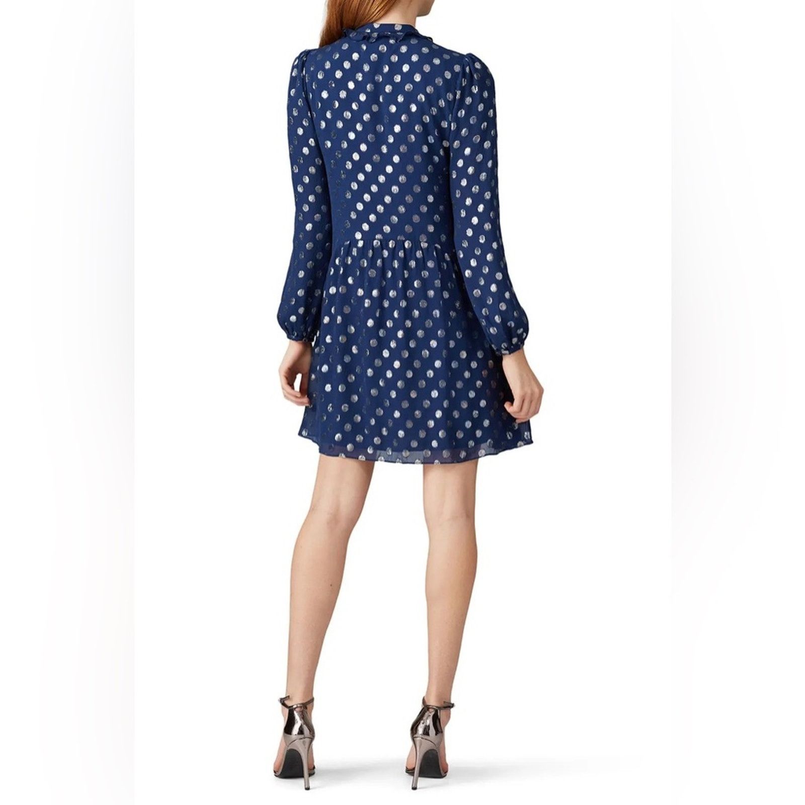 Other Saloni Tilly Metallic Fil Coupé Silk-blend Mini Dress Navy Size M / US 6-8 / IT 42-44 - 3 Thumbnail