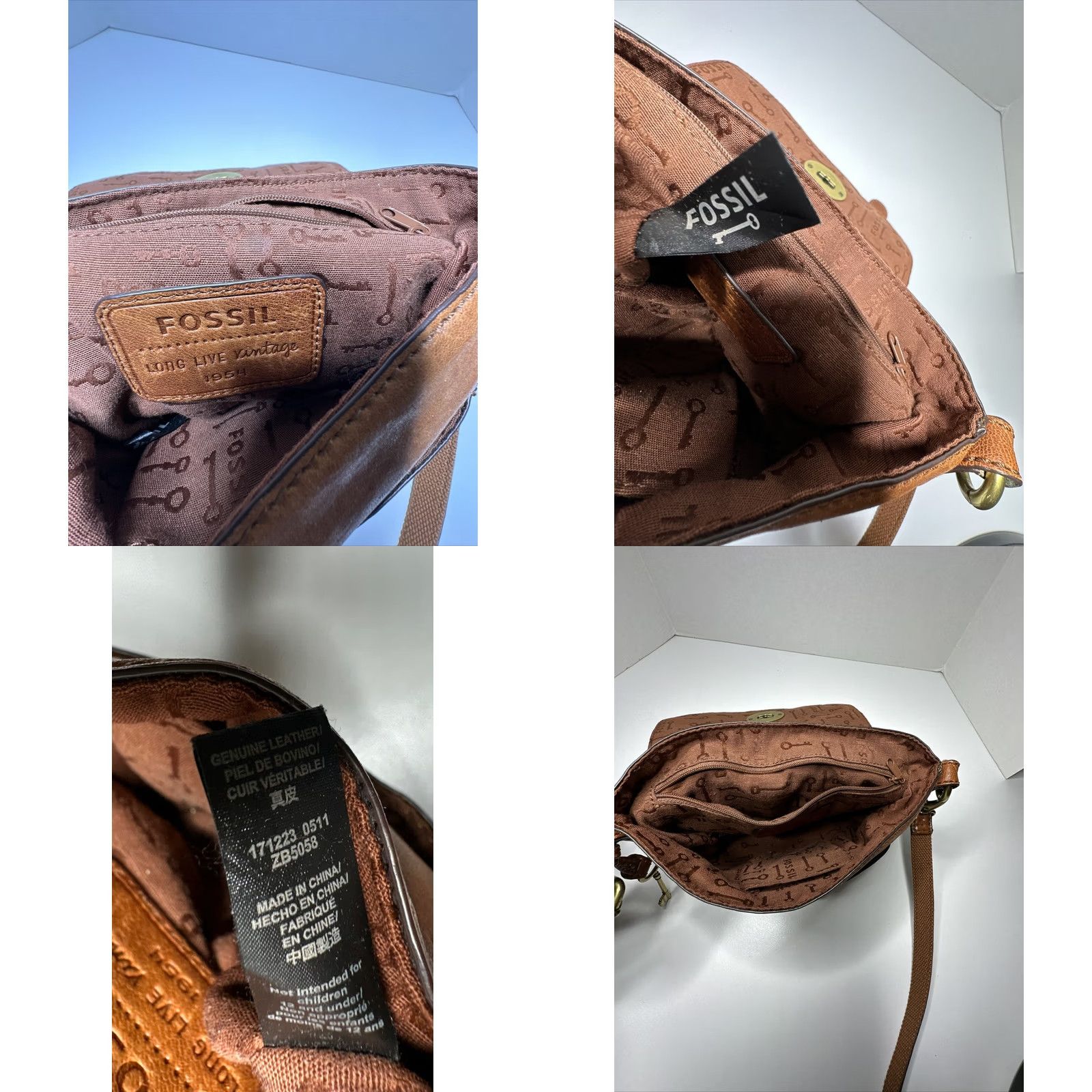 Fossil Fossil Carson Crossbody Brown Leather Organizer Bag Strap Handle ZB5058 Size ONE SIZE - 8 Thumbnail