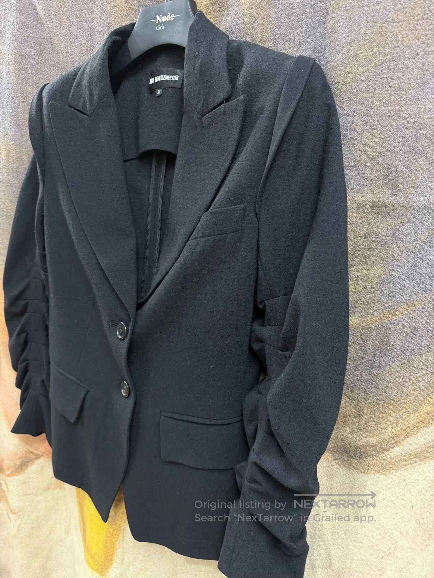 Elegant Black Ruched Sleeve Blazer.