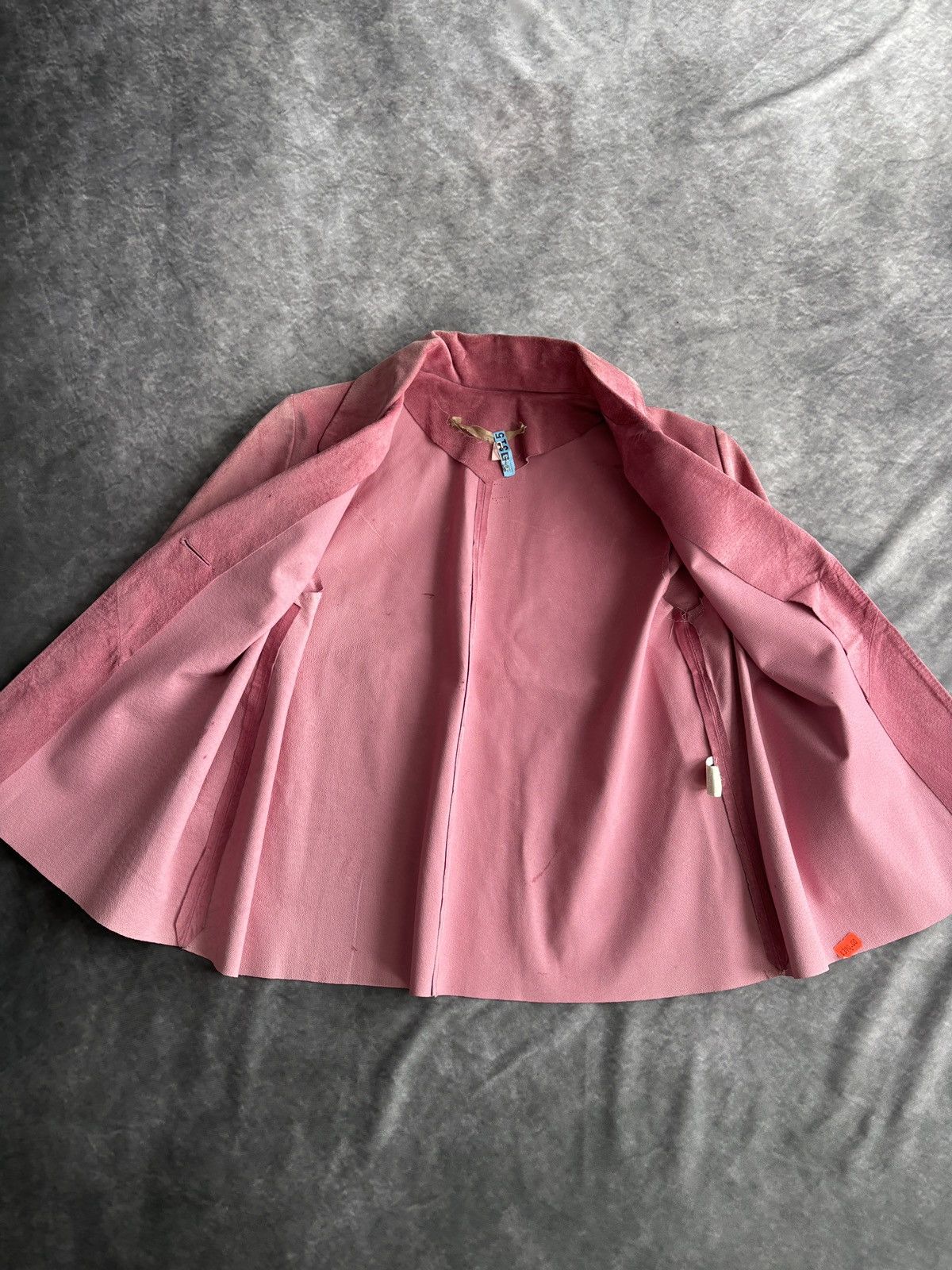 Designer Vintage Pink Suede Coat Made in Italy Cropped Peacock Blue Size XS / US 0-2 / IT 36-38 - 4 Thumbnail
