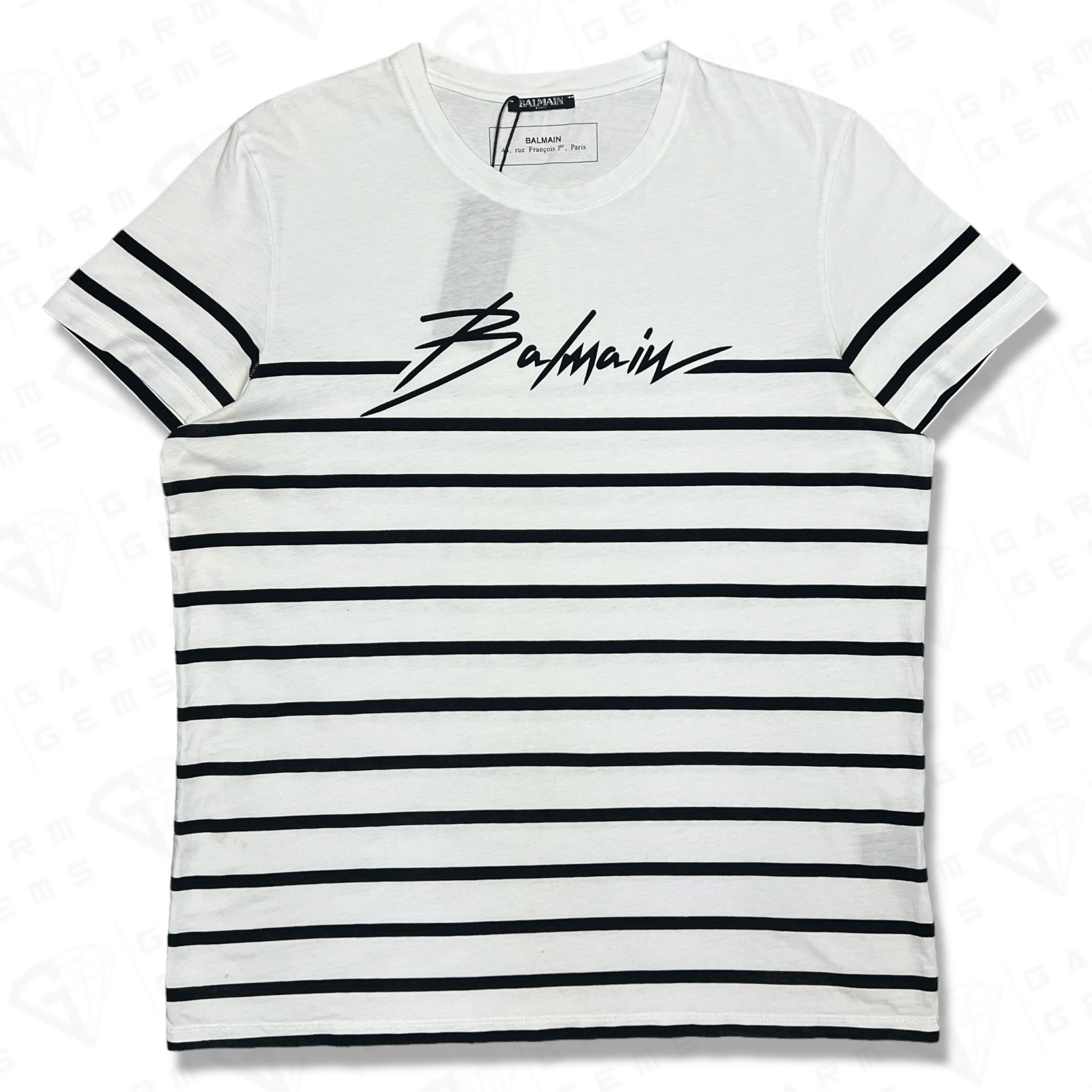 Balmain Balmain Stripe Logo T-Shirt Size US XL / EU 56 / 4 - 1 Thumbnail